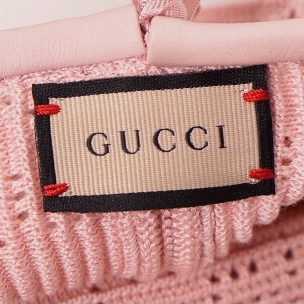 GUCCI GENUINE Pink Knit Beret with Ribbon Tie - Women's Fashion Accessory - Picture 7 of 10